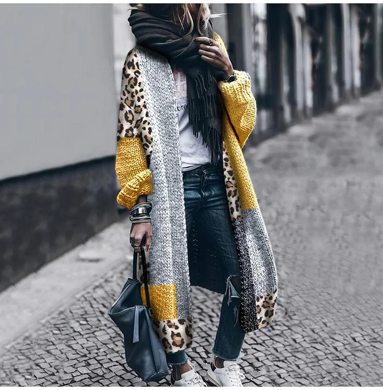 VChics Casual Loose Long Long Sleeve Colorblock Cardigan Jacket