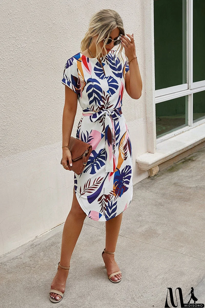 MidiSono - Floral Print Waist Tie Midi Dress
