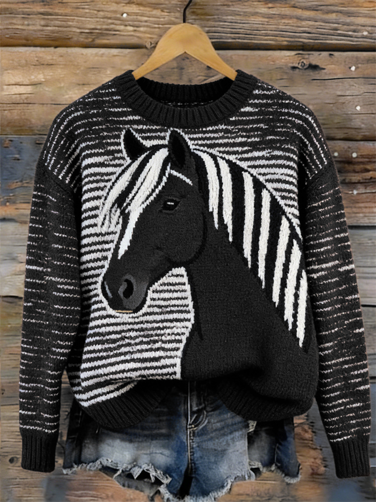 Vintage Horse & Pattern Cozy Knit Sweater wearshes