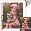 Diamond Painting -DIY Round Drill Girl with Pet Character(35x45 CM)