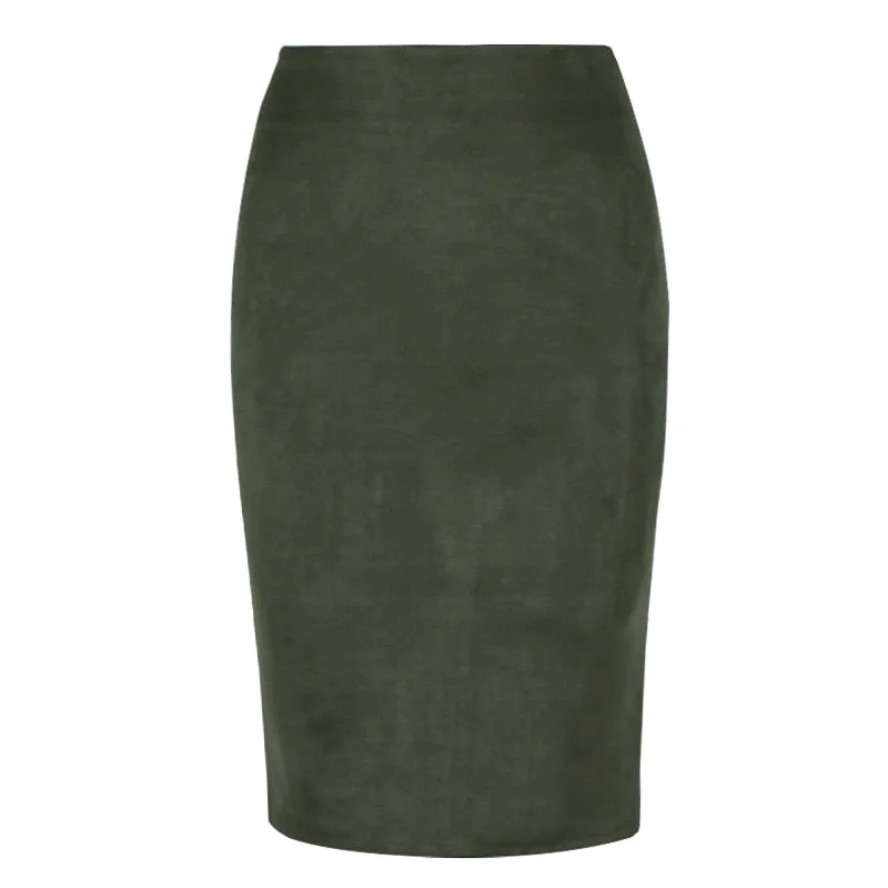 Sexy Multi Color Suede Midi Pencil Skirt Women 2021 Fashion Elastic High Waist Office Lady Bodycon Skirts Saias