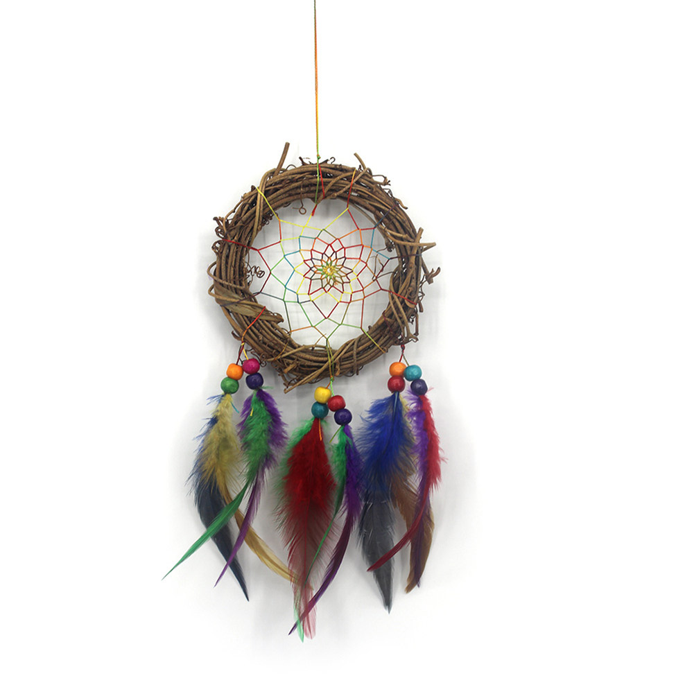 

Nordic Rattan Dream Catcher Color Feather Woven Net Car Bedroom Ornaments, 501 Original