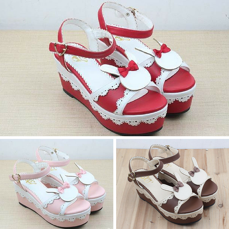 Pink/Brown/Red Lolita Lovely Bunny Shoes SP165719
