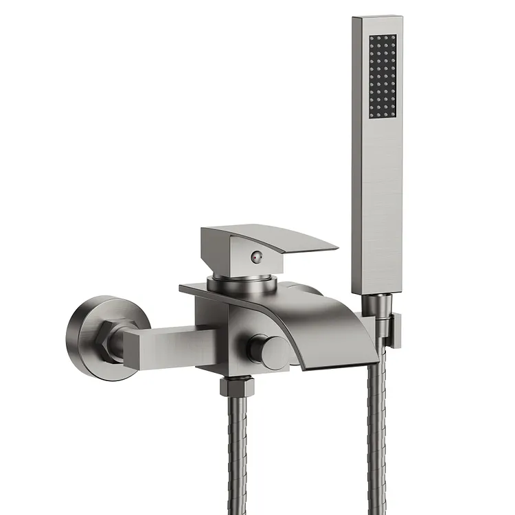EVERSTEIN Wall Mount Waterfall Bathtub Faucet with Hand Shower Brushed Nickel