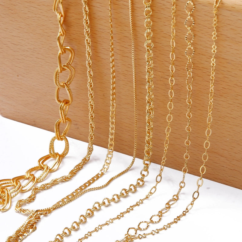 1 Piece Copper 18K Gold Plated Cable Chain Box Chain Polished 1M Jewelry Accessories Chain