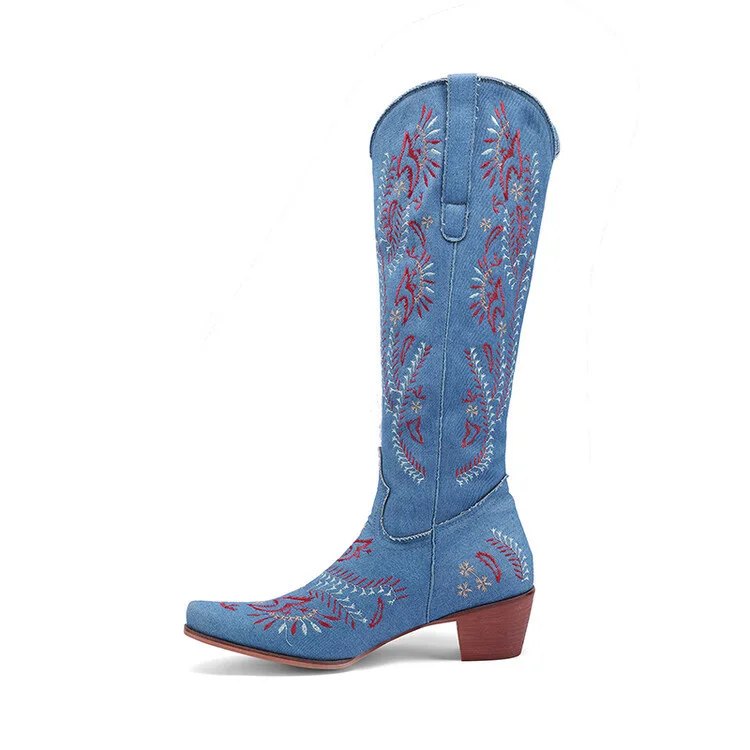 Women's Western Cowboy Pointed Toe Embroidered Boots