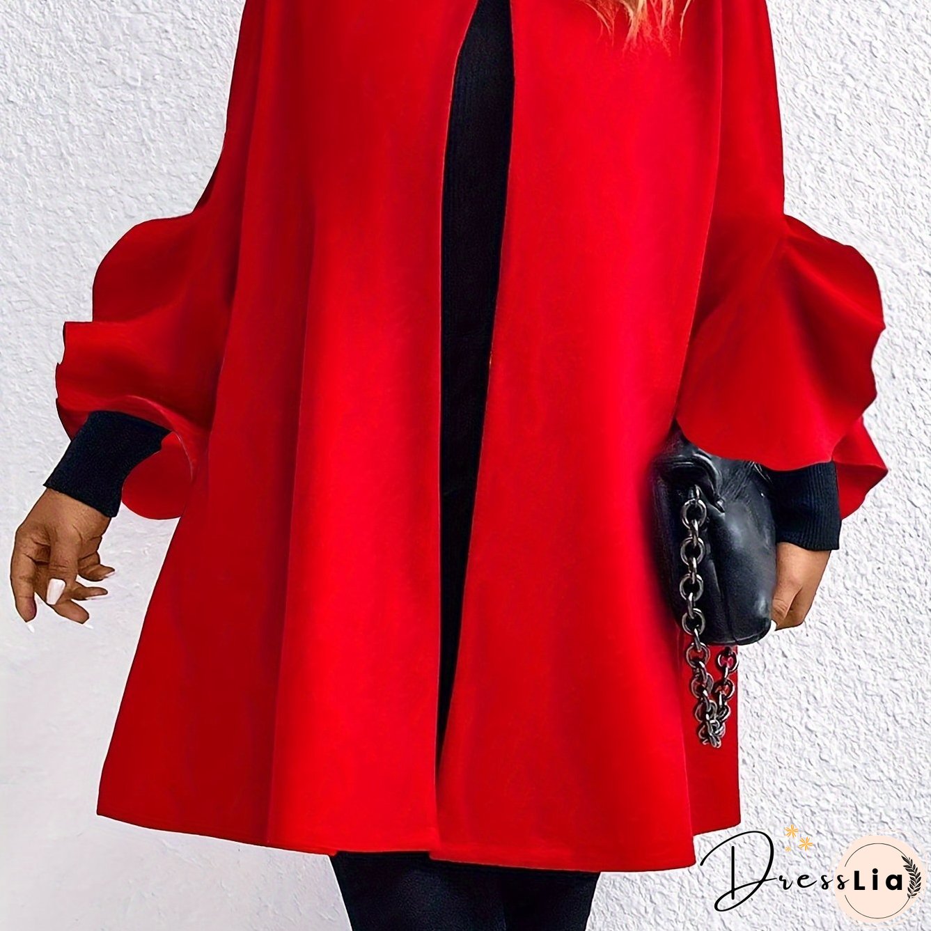 Plus Size Button Front Coat, Casual Ruffle Sleeve Coat For Fall & Winter, Women's Plus Size&nbsp;Clothing