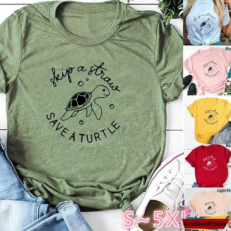 9 Colors Short Sleeve T-shirt Save A Turtle Letter Printed Shirts Casual O Neck Tops Women Graphic Tees