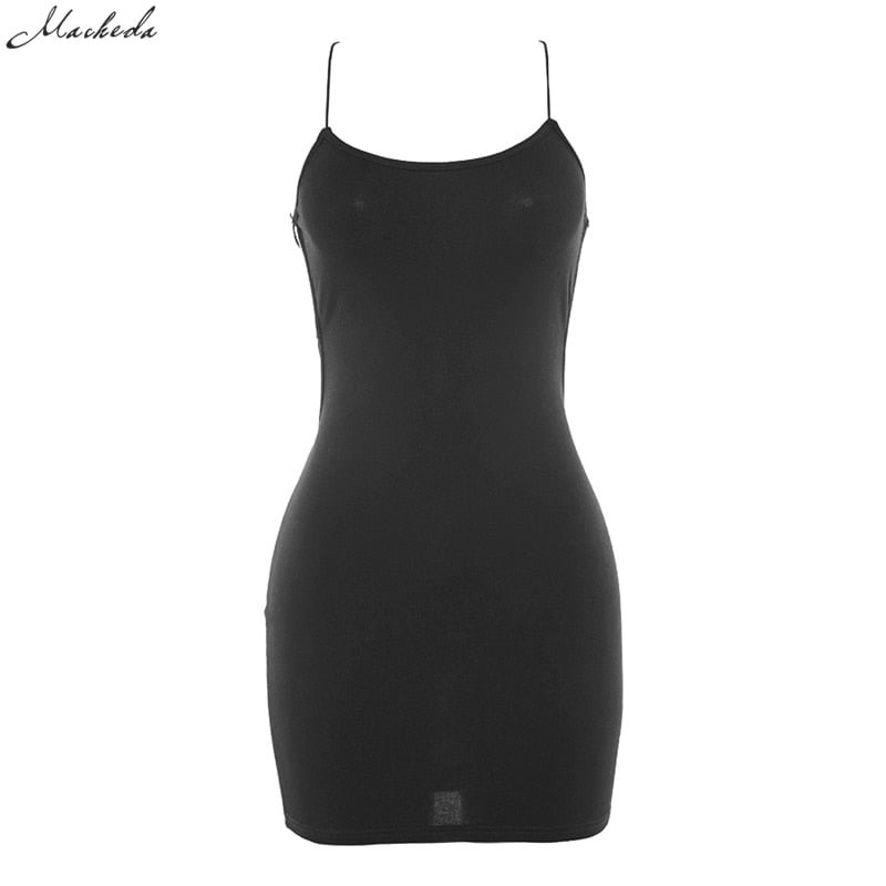 Macheda 2018 New Summer Black And White Ladies Sexy Halter Sheath Dress Tight Solid Color Sleeveless Backless Beach Dress