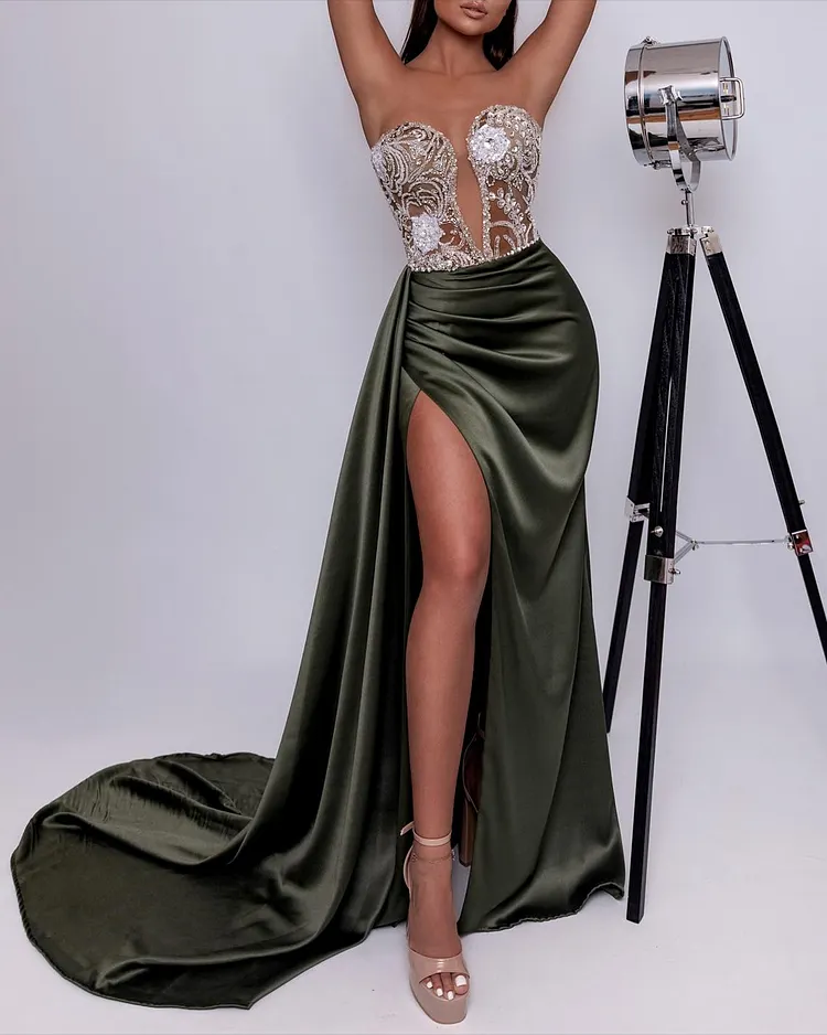 Women's Tube Top Slit Sequin Dress