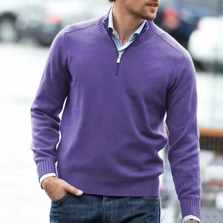 Casual Stand Collar Zipper Long Sleeve Sweater