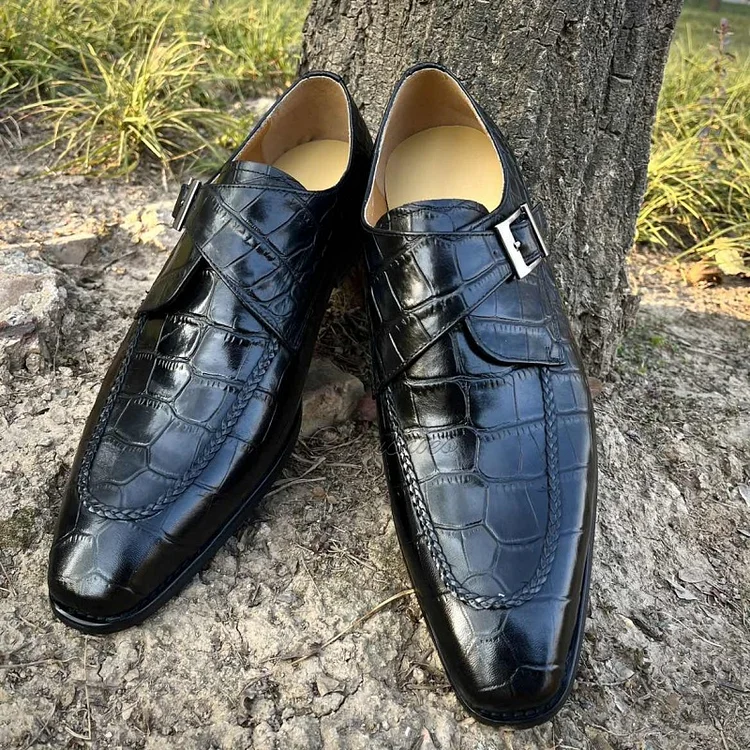 Men's Genuine Leather Black Exotic Dress Shoes