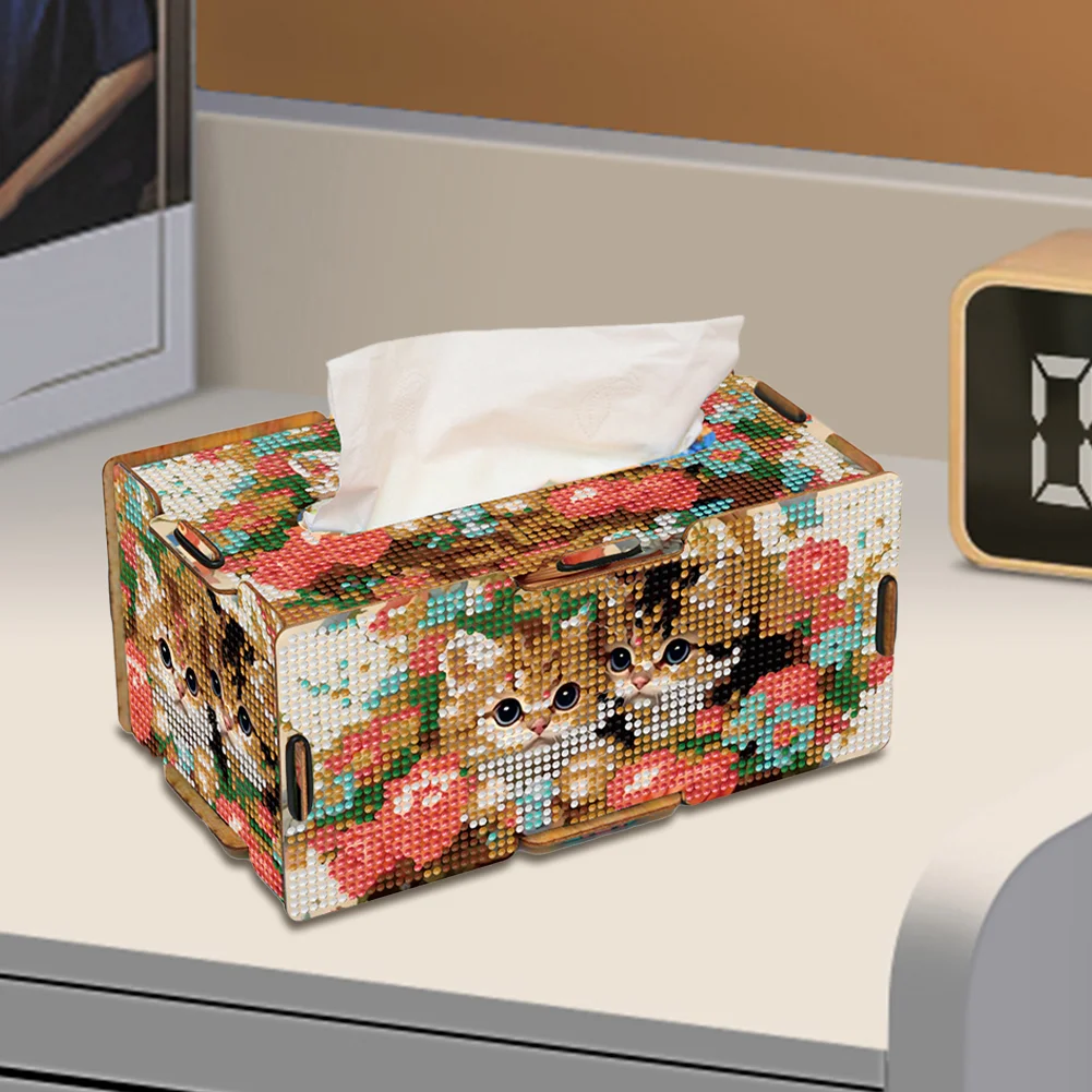 Diamond Painting Tissue Box Kits Rhinestone Craft Kit (Kitten Flower Basket)