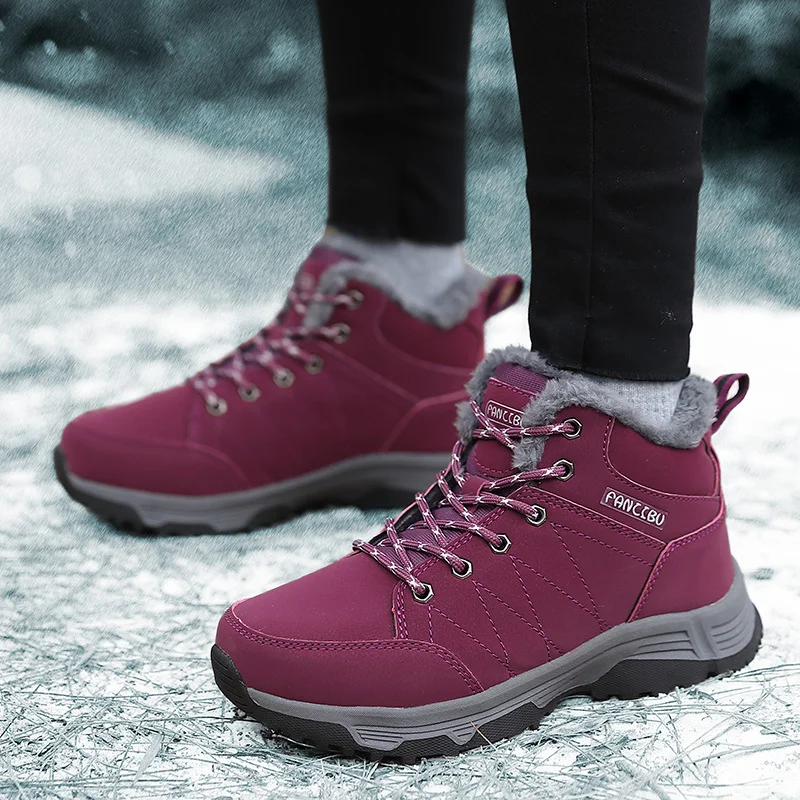 Women's Winter Snow Boots Plush Warm Sports Outdoor Lace-up Ankle Boots