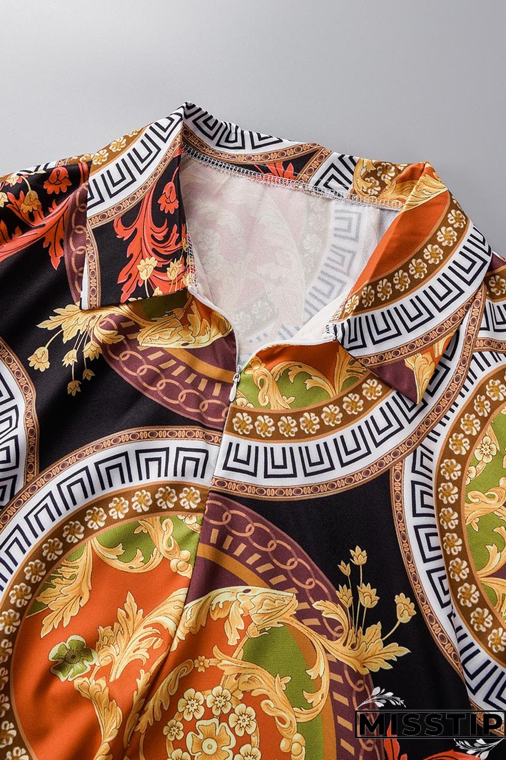 Colour Casual Print Patchwork Turndown Collar Straight Plus Size Dresses