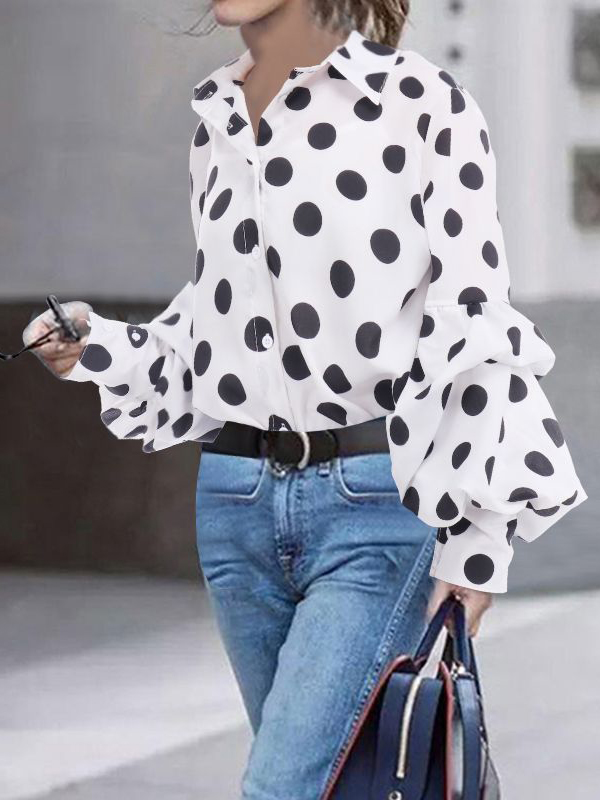 Loose Polk Dot Long Sleeved Shirt