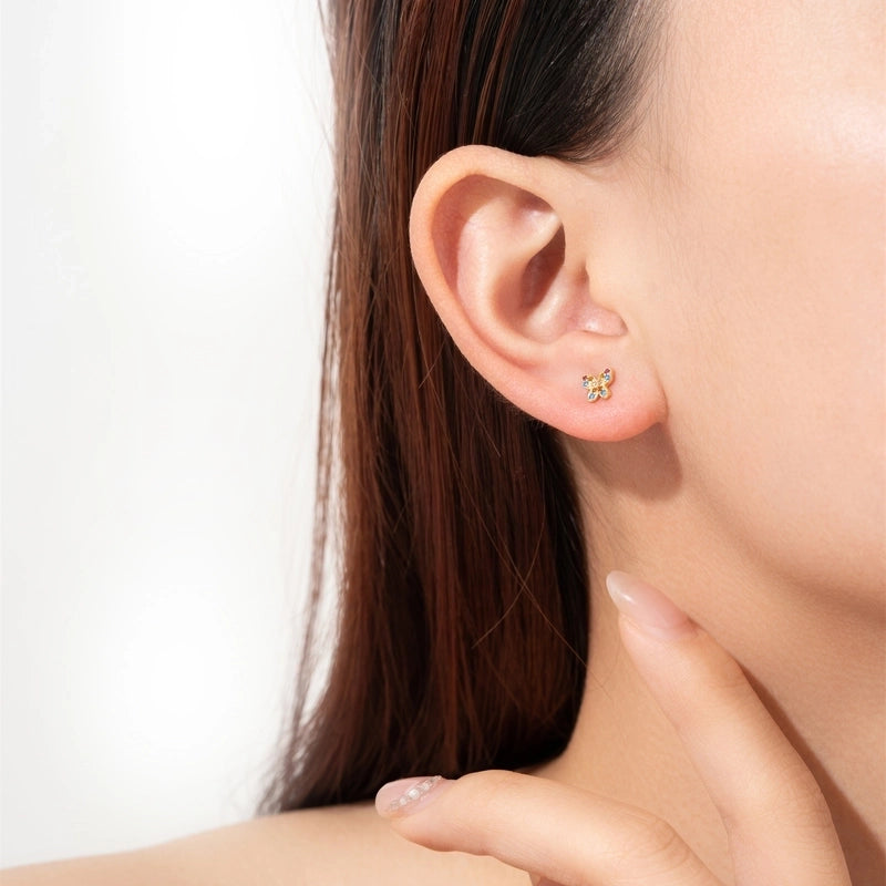 1 Pair 925 Sterling Silver Zircon Butterfly Ear Studs