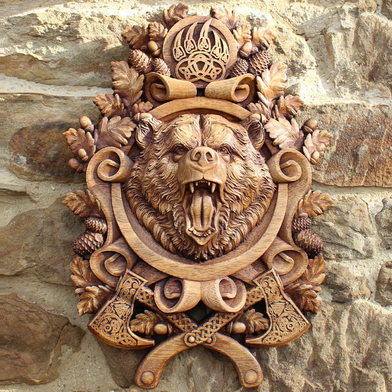 Viking Furious Bear Wall Plaque Statue - Home Artistic Decor Ornament