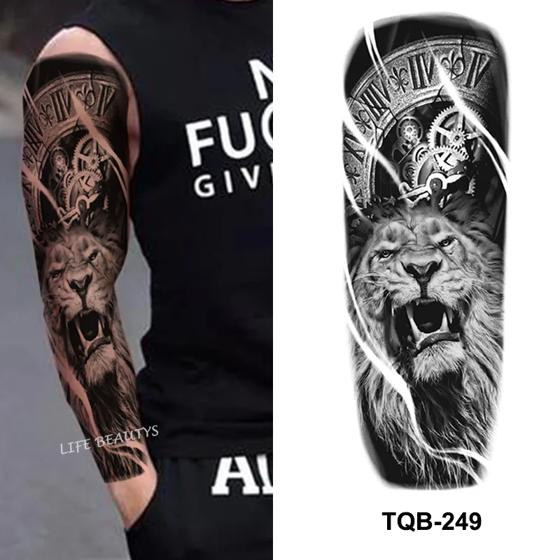 Sdrawing Temporary Full Arm Tattoos Man Women Cool Leg Art Tiger Wolf Black Sleeve Large Fake Sticker Glitter Multiple Style