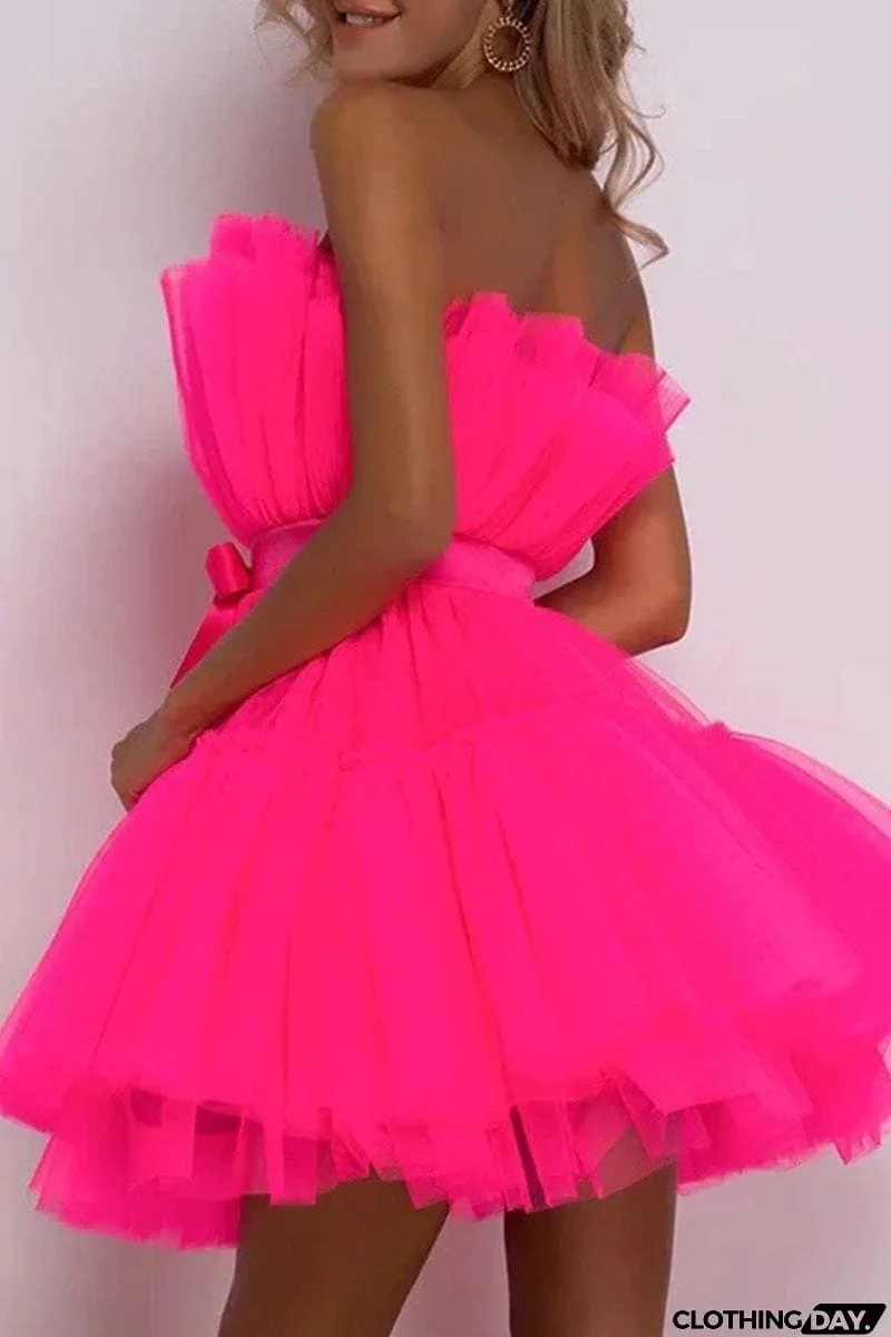 Sexy Elegant Solid Patchwork Strapless Princess Dresses(5 Colors)