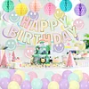 Birthday Decorations, Happy Birthday Banner with Birthday Balloons, Honeycomb Balls, Hanging Swirls, Circle Dots Garland, Happy Birthday Party Decorations for Women Men Boys Girls (Pastel)