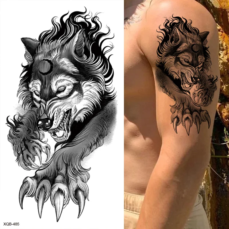 Sdrawing Forest Tattoo Sticker for Men Women Tiger Wolf Death Skull Temporary Tattoo Fake Henna Skeleton King Animal Tatoo Pattern