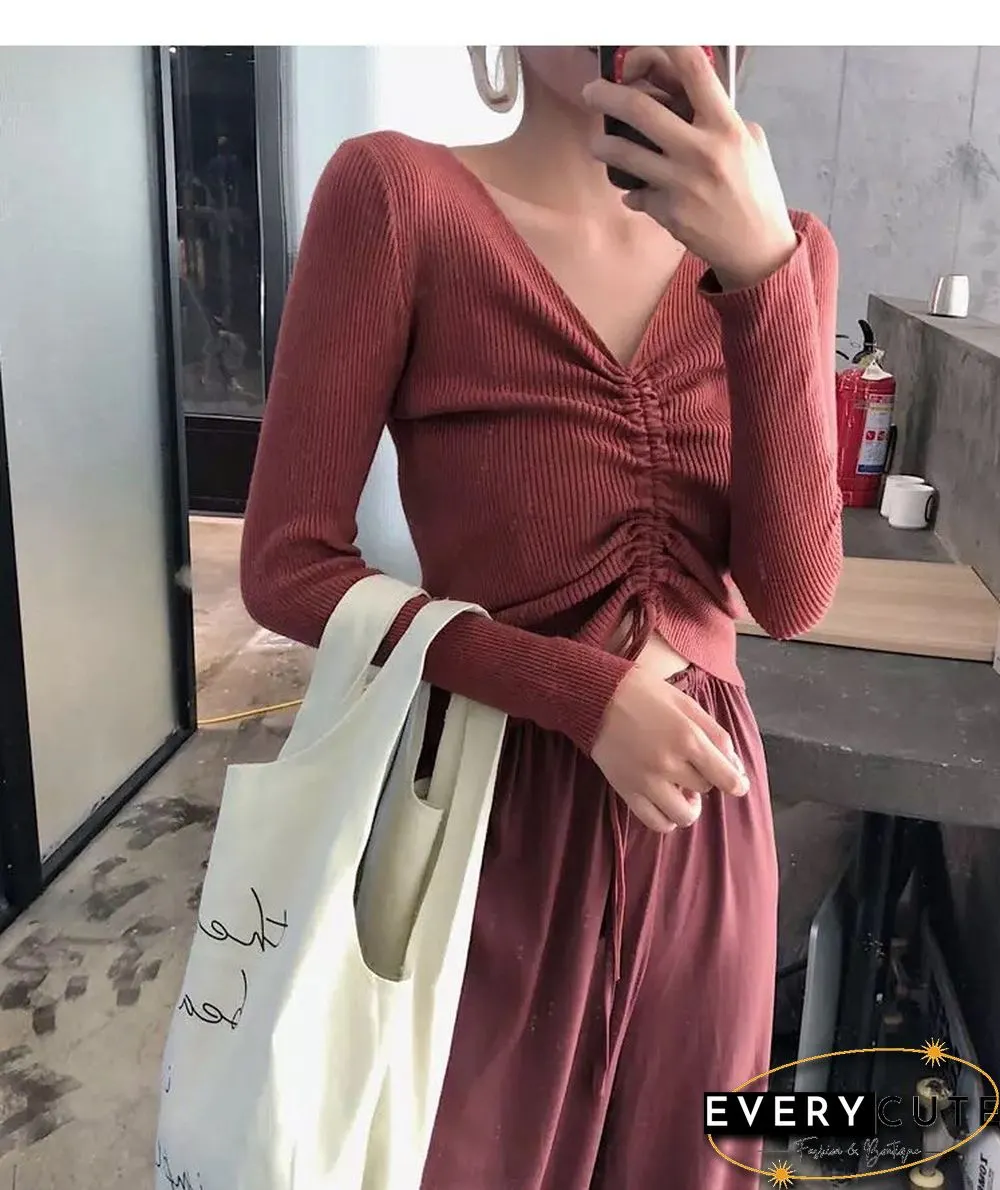 Sexy Neck Lace Crop Sweaters Women Solid Long Sleeve Knitted Pullover Womens Korean Style
