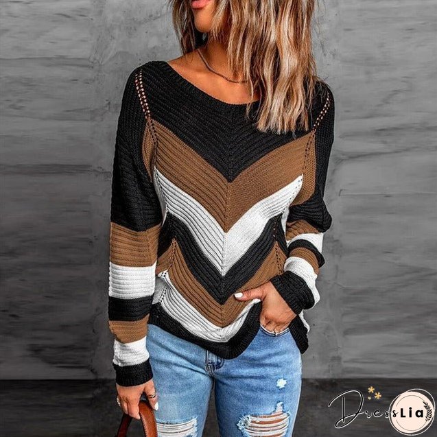 Casual Striped Patchwork Sweater