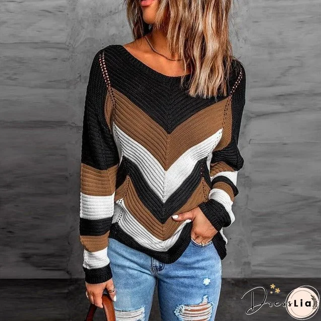 Casual Striped Patchwork Sweater