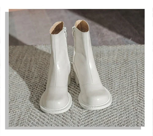 Brand Design Platform Motorcycle Boots Women Round Toe Black Punk Boots Lace Up Belt Pocket Thicken Fashion Botas Mujer