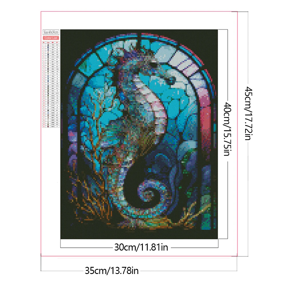 Partial AB Diamond Painting - Full Round Drill - Stained Glass Hippocampus(Canvas|35*45cm)
