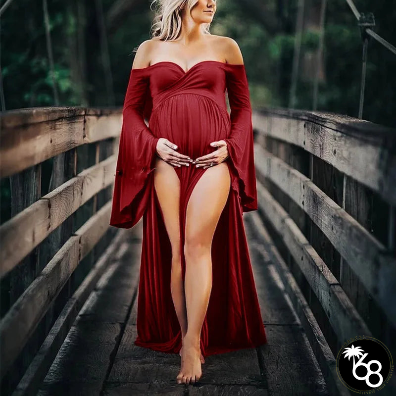 Women's Cotton V-Neck Long Sleeve Solid Pattern Maternity Dress | 168DEAL