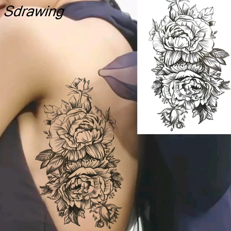 Sdrawing Lion Dahlia Temporary Tattoos For Women Adult Realistic Tiger Wolf Reindeer Snake Bird Fake Tattoo Sticker Washable Tatoos