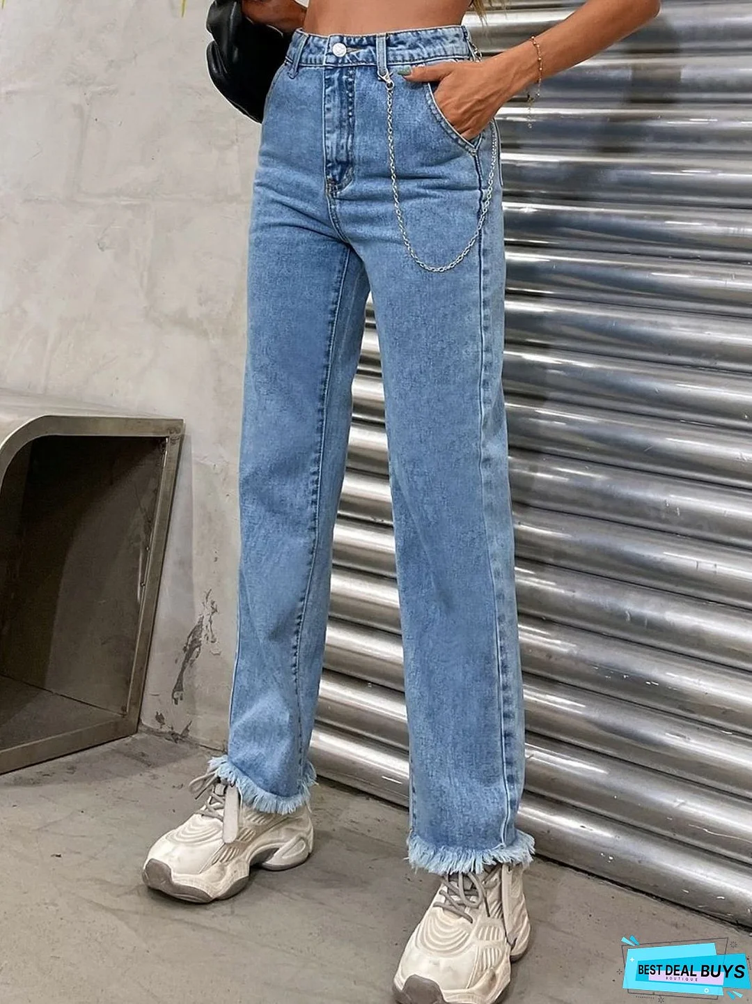 Raw Hem Jeans with Pockets