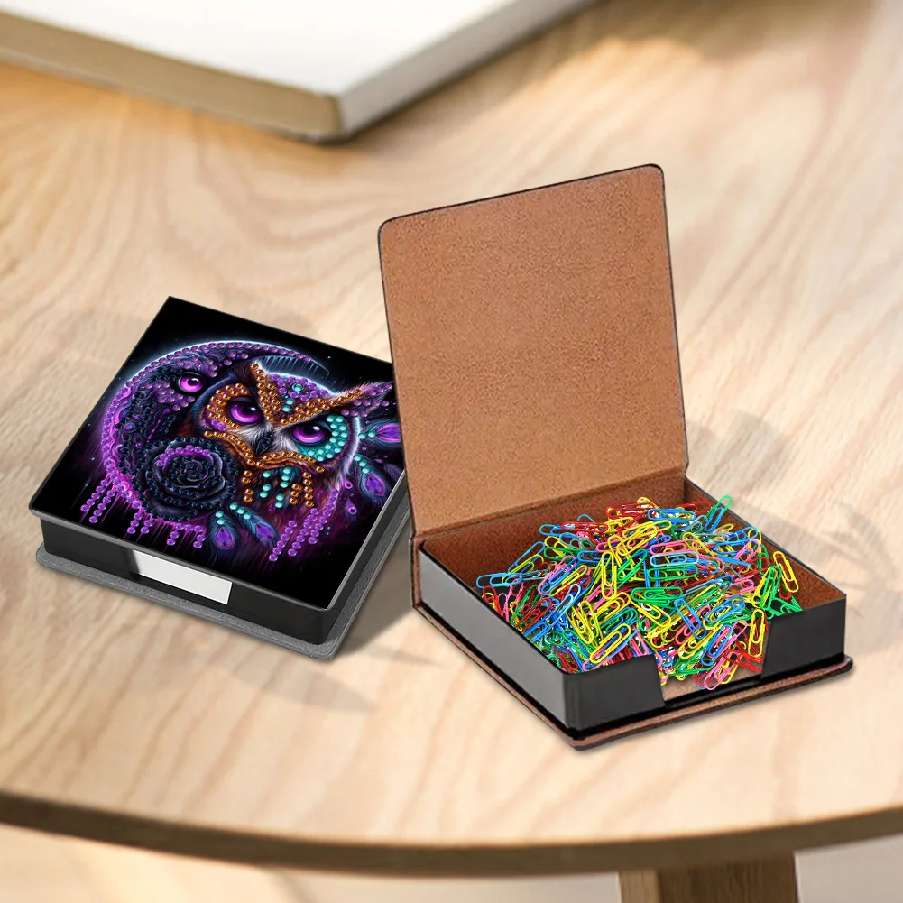 PU 5D Diamond Painting Kit Note Box DIY Diamond Art Notepad Box (Moon Owl)