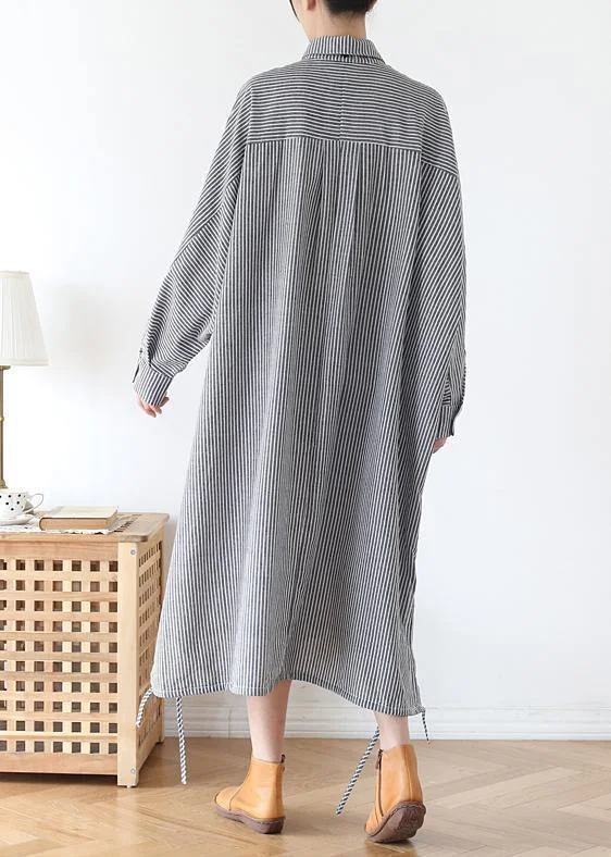 Women lapel Batwing Sleeve fall tunic pattern Fashion Ideas black striped Plus Size Dresses