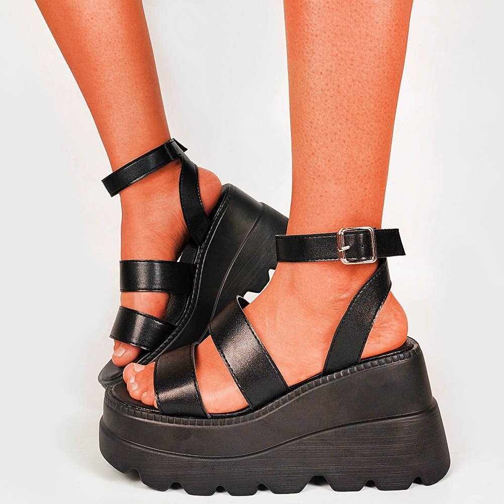 BONJOMARISA INS New Female Platform Summer Sandals Thick Bottom High Wedges Sandals Women Brand Design Casual Buckle Shoes Woman