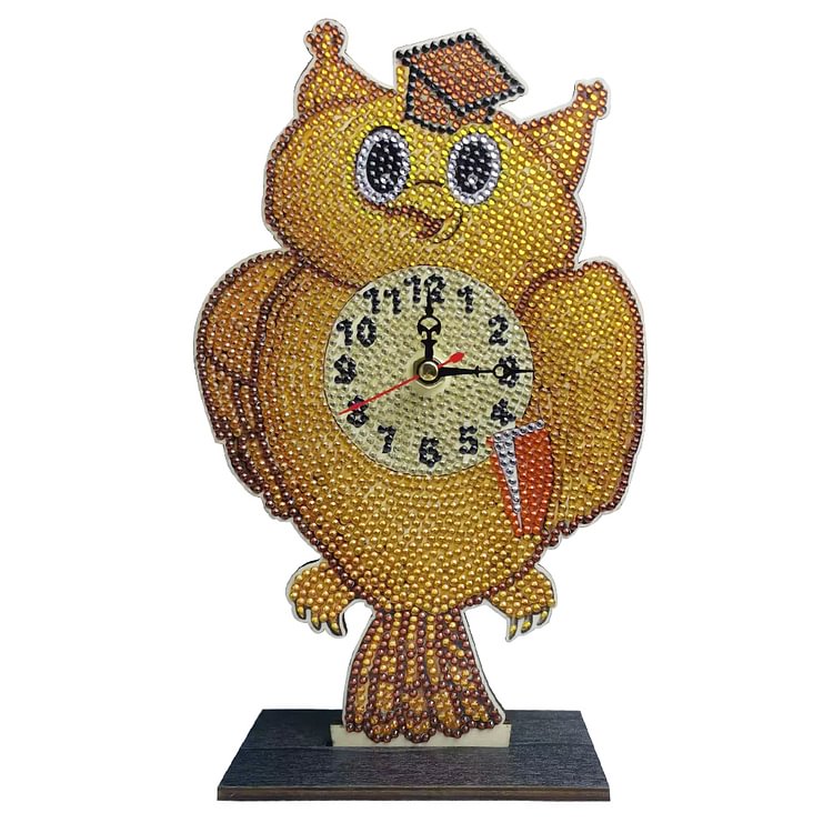 DIY Diamond Painting Decor Horloge de bureau en bois - Hibou