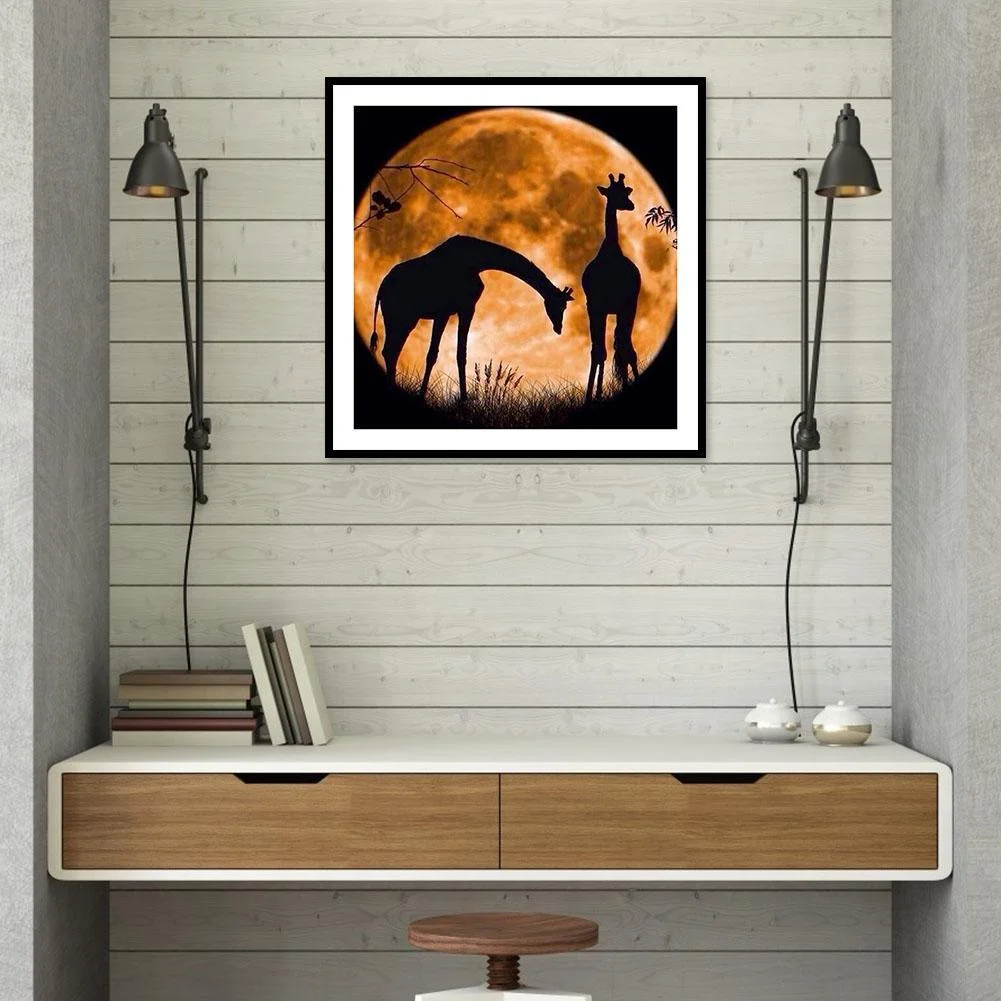 Diamond Painting - Full Round Drill - Moon Giraffe(30*30cm)