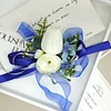 10PCS Wedding Bridal Groom Catering Business Ceremony Guests Blue White Corsage Boutonniere Wrist Bouquets Artificial Flower