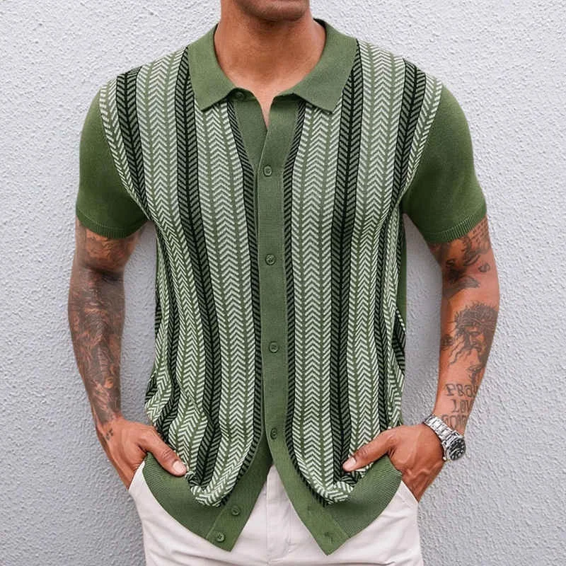 Uveng Uveng Men's Men's Casual Striped Jacket T-Shirt Short-Sleeved Knitwear POLO Shirt SY0180