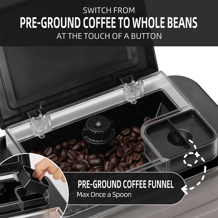 Automatic Espresso Machine  With Built-In Coffee Beans Grinder