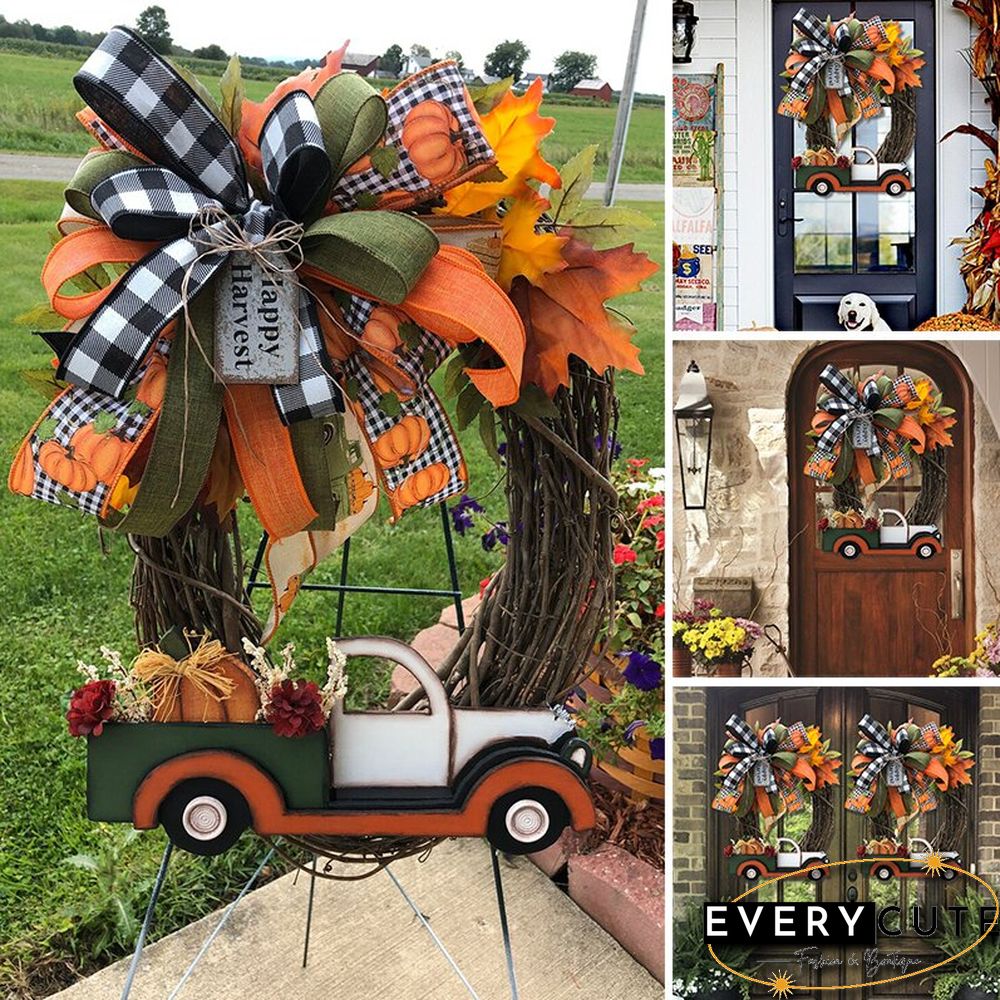 Pumpkin Car Wreath Autumn Harvest Thanksgiving Fall Garland, for Indoor Outdoor Home Car Holiday Halloween Decoration