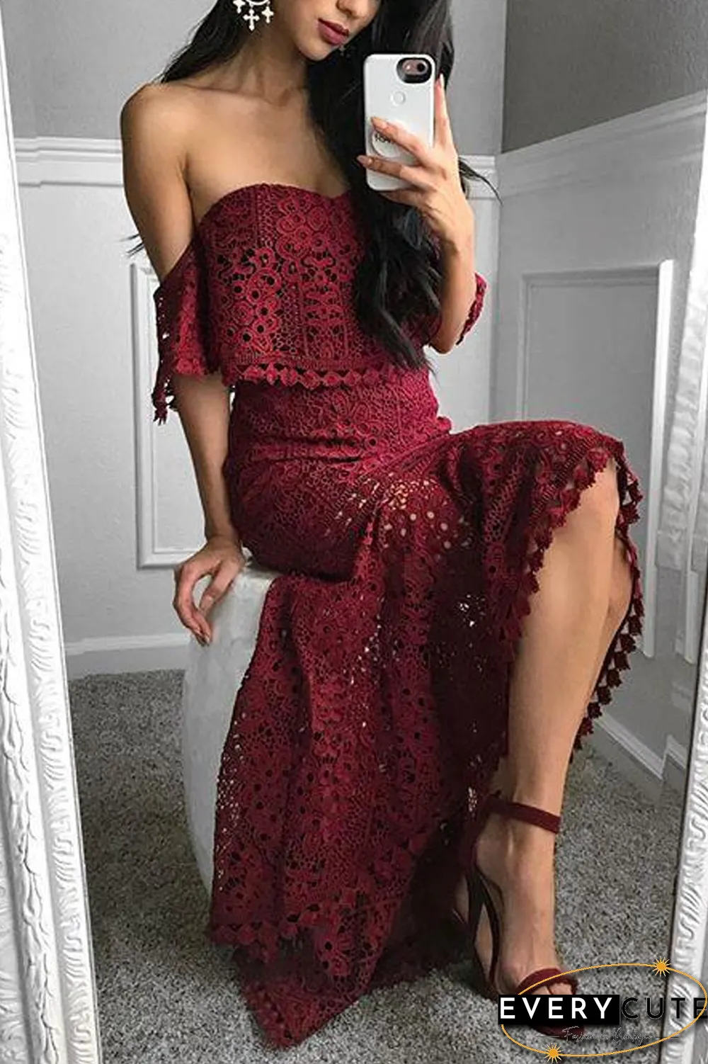 KarliDress Off The Shoulder Two Piece Lace Dress P12677
