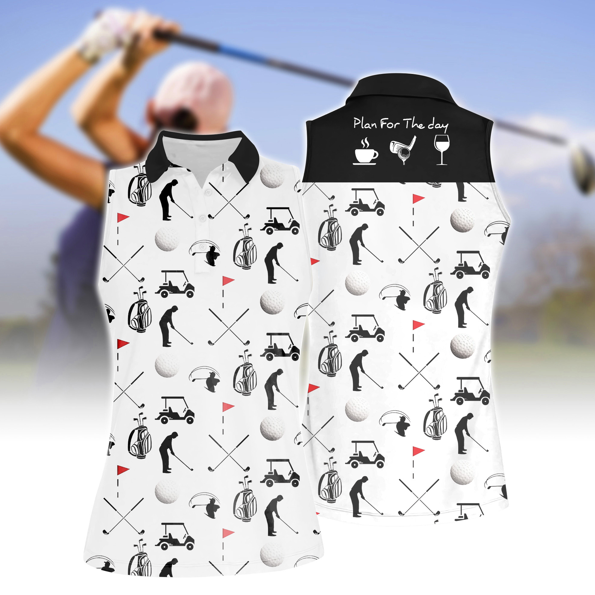 Stick figures Playing Golf Women Sleeveless Polo Shirt