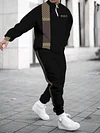 Men's fashion casual color match print long sleeve two piece set