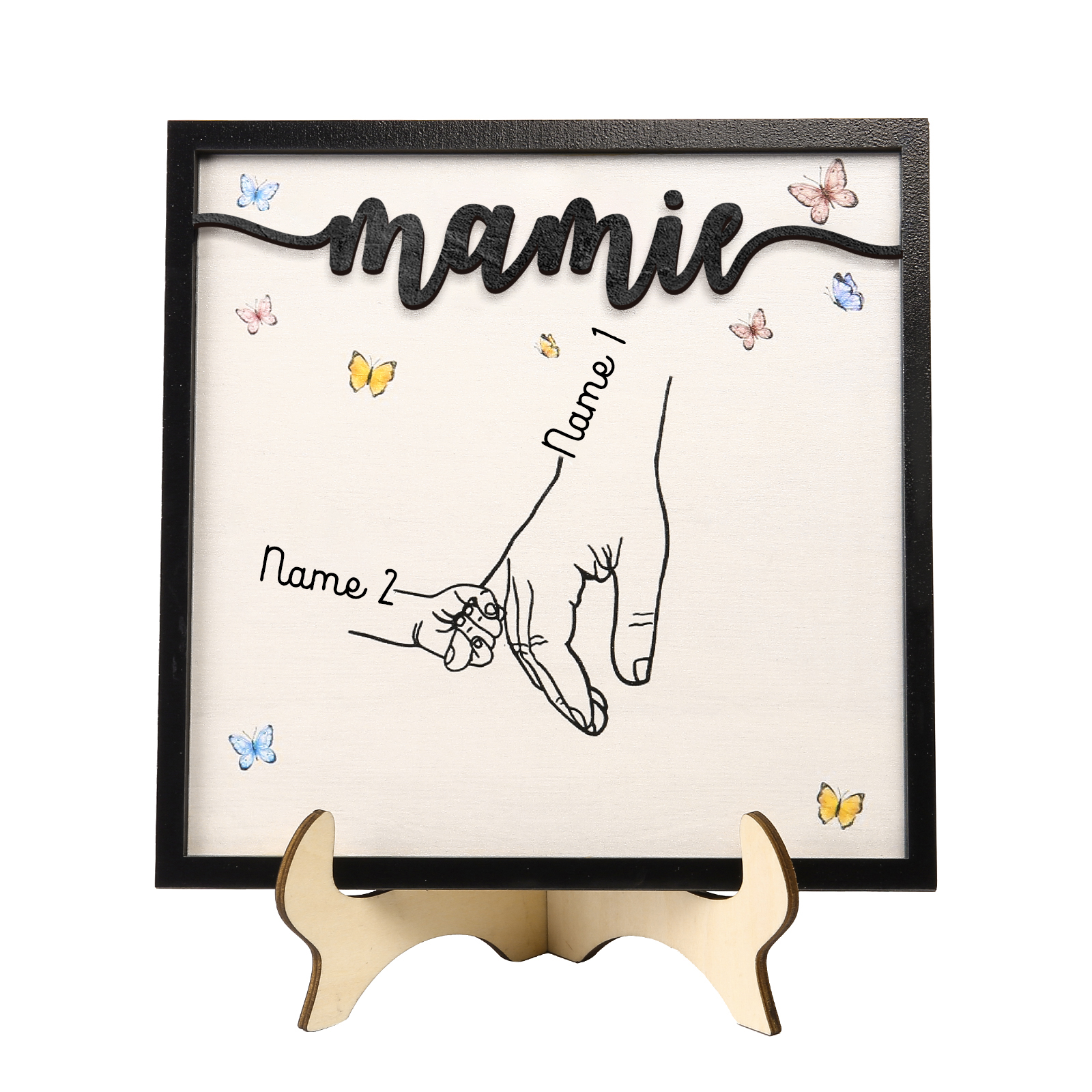 À ma Mamie - Décoration en bois la Main dans la Main 2 Prénoms Personnalisés Ornement Famille