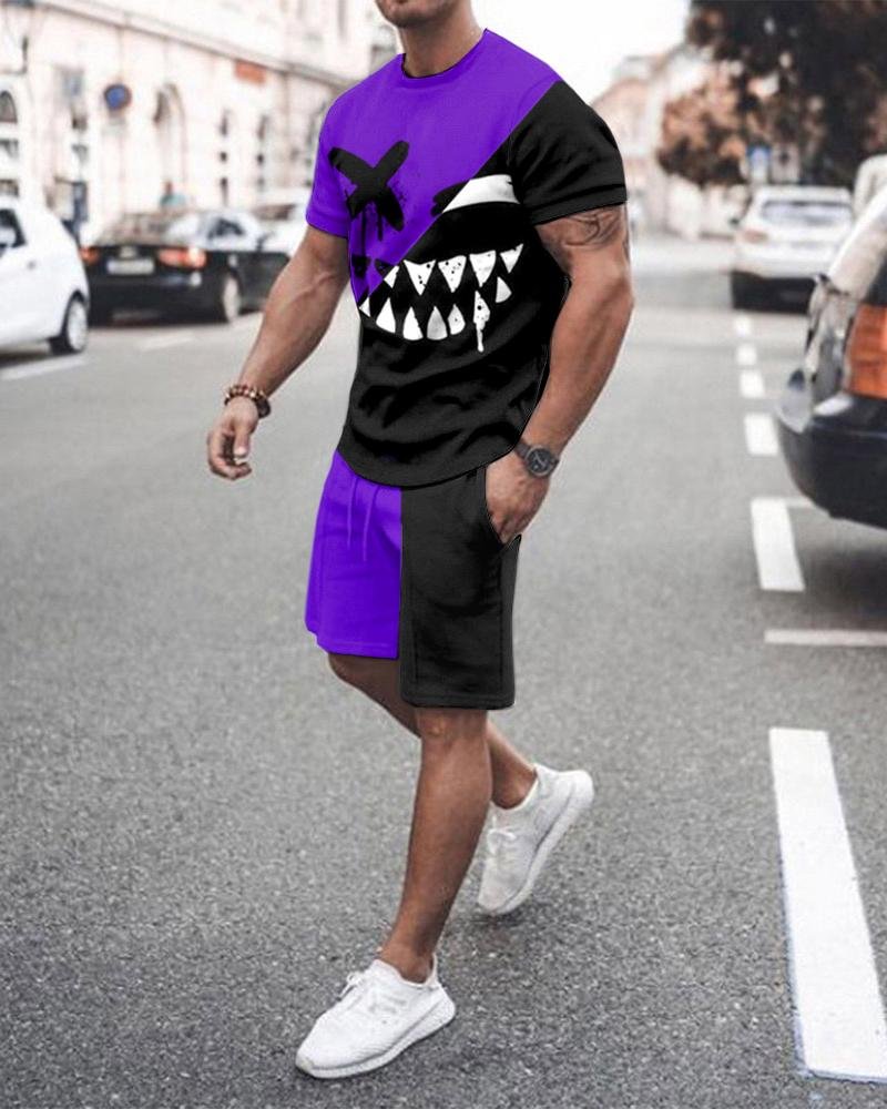 men's casual stitching sports suit