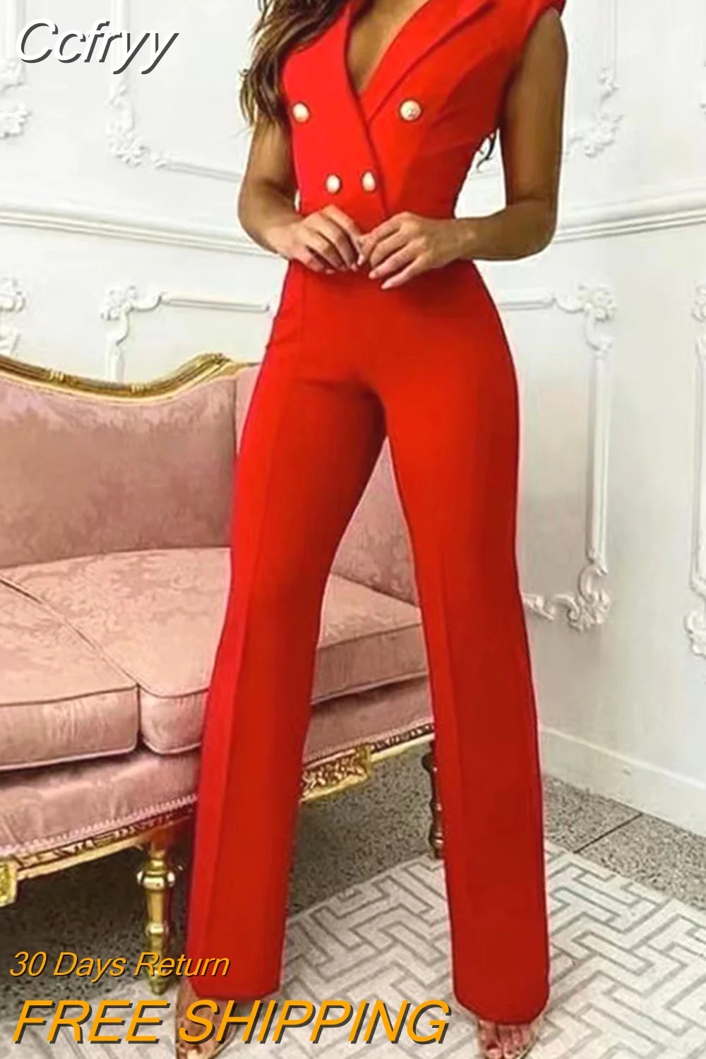 huibahe Summer Red Jumpsuits Women Elegant Office Ladies Button Rompers Fashion Houndstooth Print Casual Wide Leg Pants Playsuits