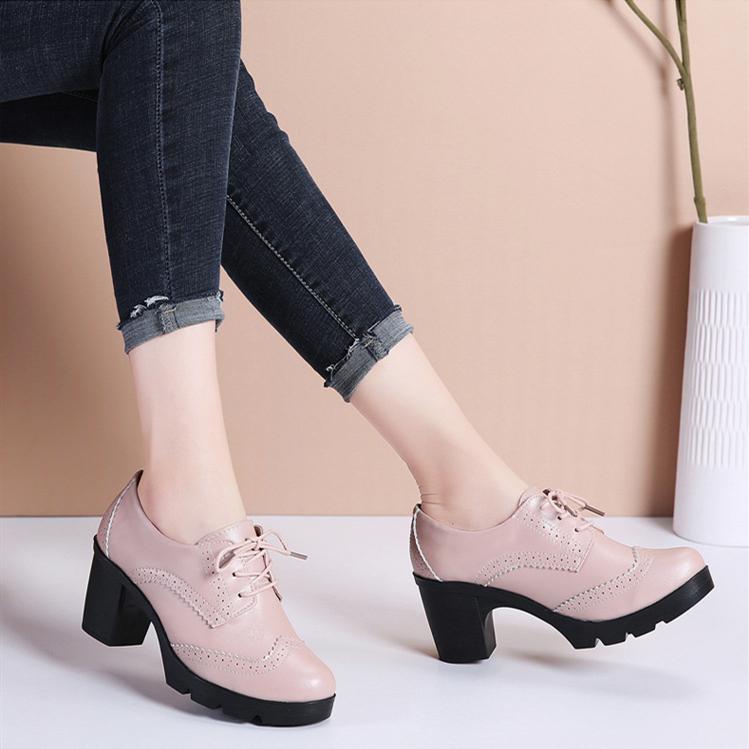 Women's classic chunky front lace brogue oxfords shoes